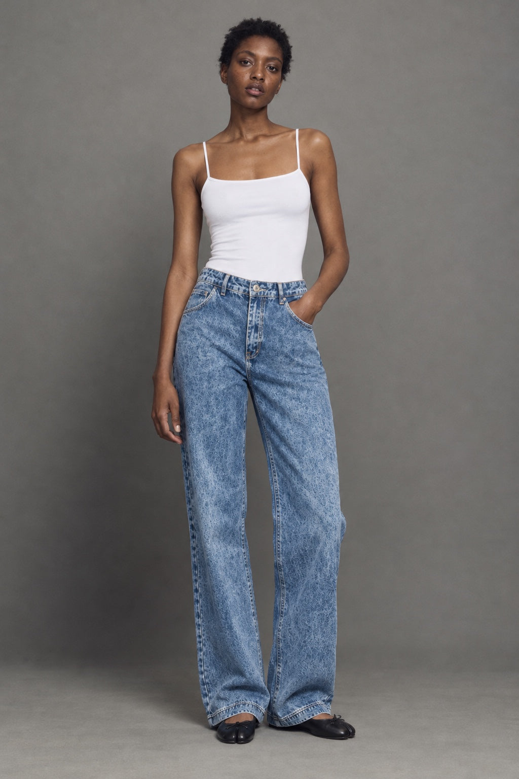 Jean Large Taille Haute Bleu Vintage — Bleu vintage — porté · shoot