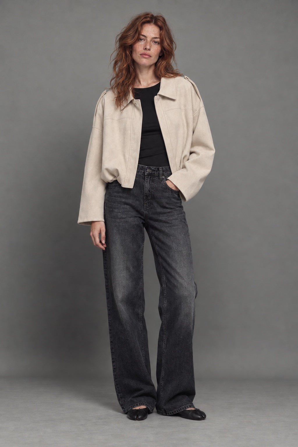 Bomber en Suédine — Beige — porté · shoot