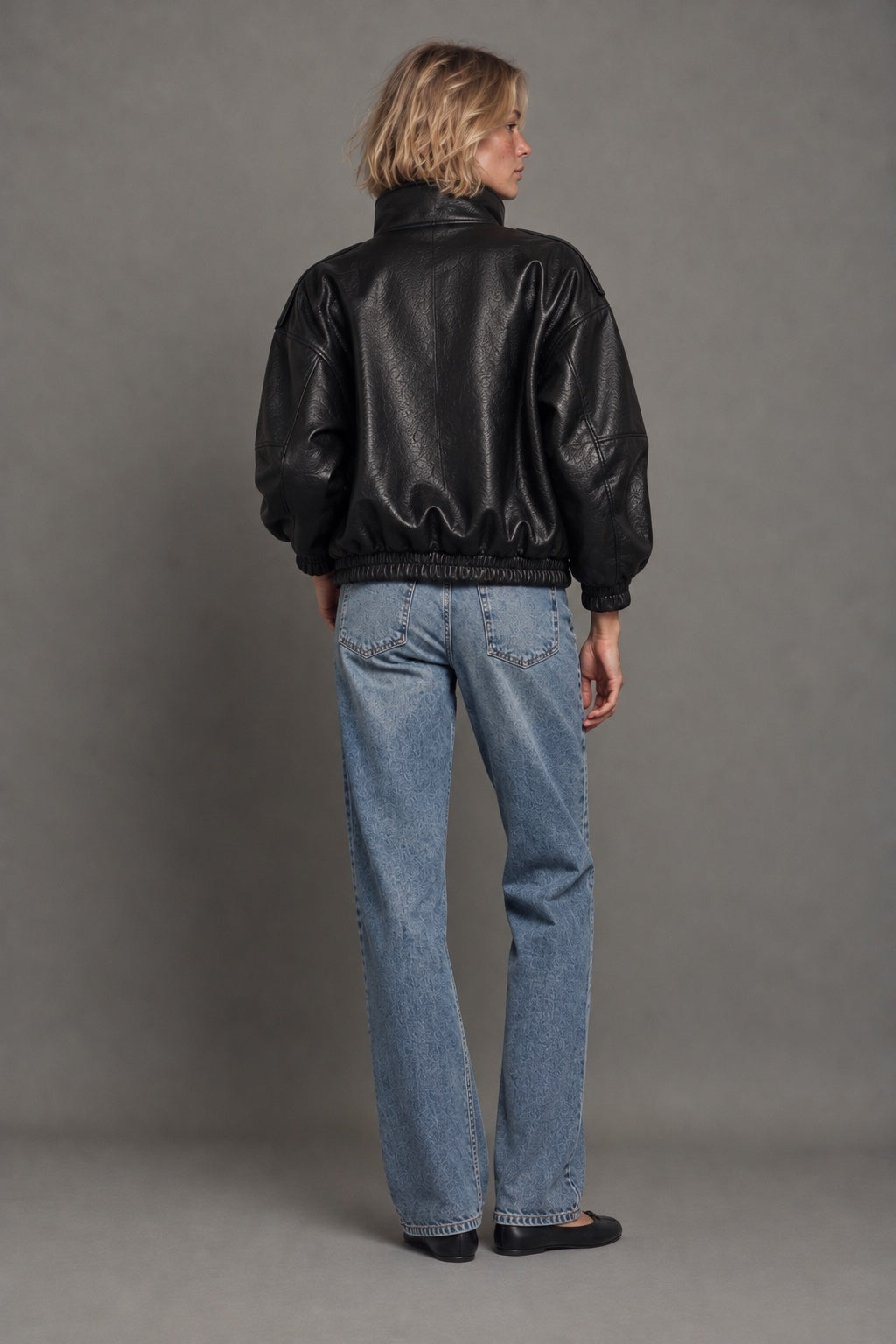 Blouson Aviateur Effet Cuir — Noir — dos · shoot