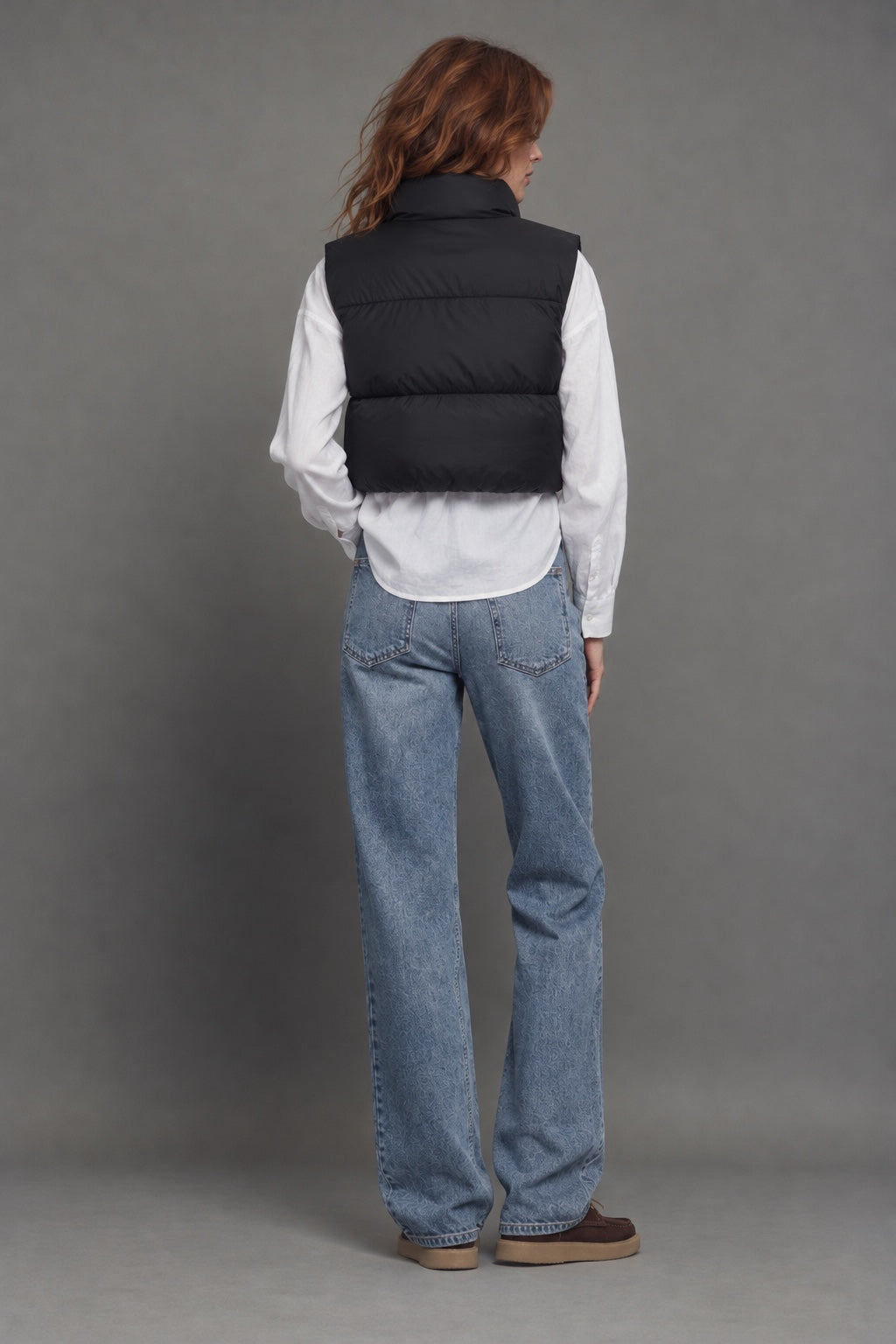 Gilet Matelassé Col Montant — Noir — dos · shoot